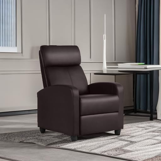 Yaheetech Recliner Chair Faux Leather Recliner Sofa Adjustable Modern Recliner Seat Club Chair Home Theater Seating Brown - LeafyLoom