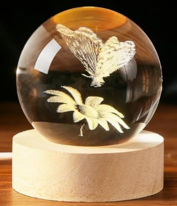 Large 3D Butterfly Crystal Ball Night Light, Gifts for Grilfriend Butterfly Crystal Lamp 16 Color Changing with Remote for Bedroom Decor, Girlfriend Gift for Teens Boys and Girls, Butterfly - LeafyLoom
