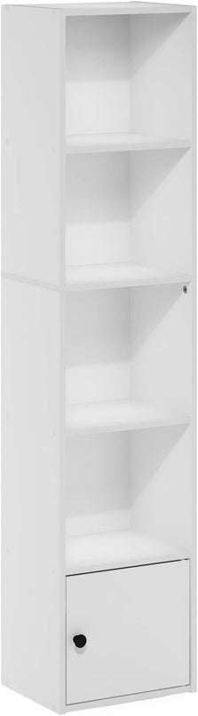 Furinno Luder Shelf Bookcase with 1 Door Storage Cabinet, White, 5-Cube with Cabinet - LeafyLoom