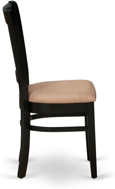 East West Furniture Vancouver Dining Linen Fabric Upholstered Wood Chairs, Set of 2, Black - LeafyLoom
