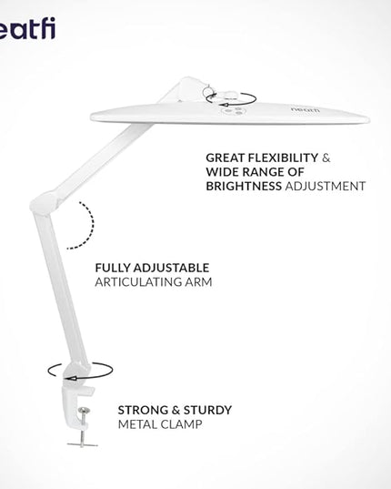 Neatfi Elite HD XL Task Lamp, Super Bright Desk Lamp, Non-polar Dimming (Non-CCT with Clamp, White, 22 Inches) - LeafyLoom