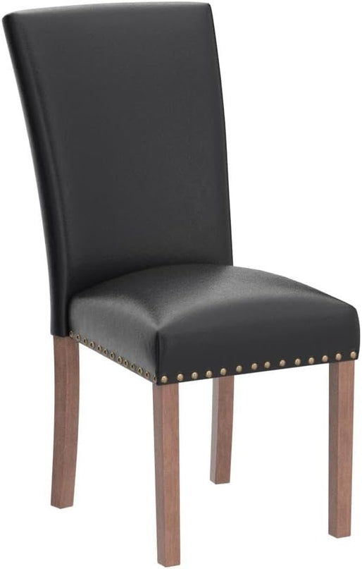 COLAMY Upholstered Parsons Dining Chairs Set of 2, PU Leather Dining Room Kitchen Side Chair with Nailhead Trim and Wood Legs - Black - LeafyLoom