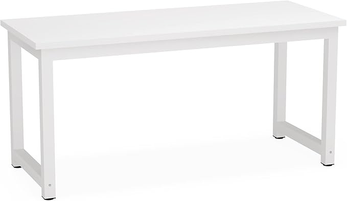 Tribesigns Computer Desk, 63 inch Large Office Desk Computer Table Study Writing Desk for Home Office, White - LeafyLoom