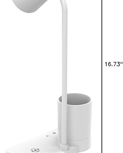 Desk Lamps for Home Office, LED Desk Lamp with Wireless Charger, 15W Fast Charging, Table Lamp with Pen Holder, 4 Brightness Levels, Eye-Caring (with AC Adapter) - LeafyLoom