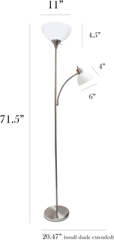 Simple Designs LF2000-BSN-2PK Floor Lamp with Reading Light 2 Pack, Brushed Nickel - LeafyLoom