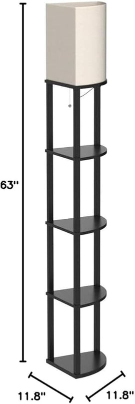 addlon corner lamp 5-Tier Shelf Floor Lamp Display with 3 Color Temperatures LED Bulb and Linen Lamp Shade, Shelves for Living Room, Bedroom and Office - Black - LeafyLoom