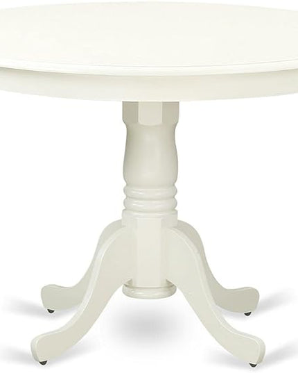East West Furniture HLKE5-LWH-W 5 Piece Dining Room Table Set Includes a Round Kitchen Table with Pedestal and 4 Dining Chairs, 42x42 Inch, Linen White - LeafyLoom