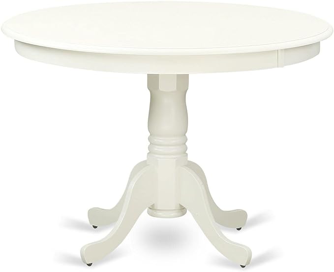 East West Furniture HLKE5-LWH-W 5 Piece Dining Room Table Set Includes a Round Kitchen Table with Pedestal and 4 Dining Chairs, 42x42 Inch, Linen White - LeafyLoom