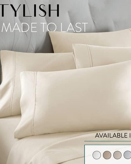 Danjor Linens Queen Sheet Set - 6 Piece Set including 4 Pillowcases - Deep Pockets - Breathable, Soft Bed Sheets - Wrinkle Free - Machine Washable - Cream Sheets for Queen Size Bed - 6 pc - LeafyLoom