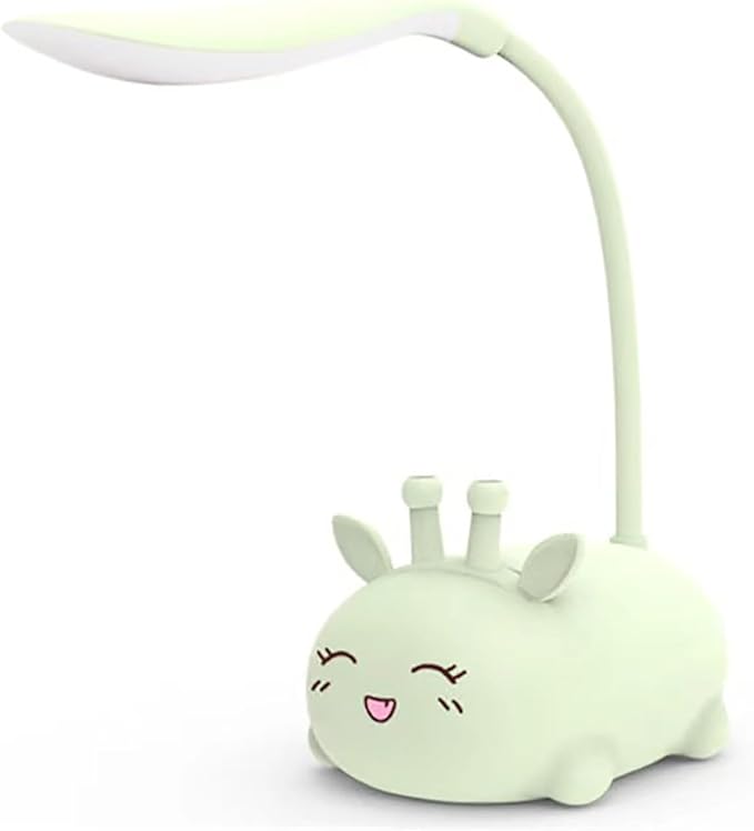 Cute Deer Lamp USB Rechargeable Reading Light,LED Desk Lamp for Kids, Portable LED Table Light, Flexible Gooseneck Eye-Care Cartoons Small Desk Lamp Girls Gifts (Green) - LeafyLoom