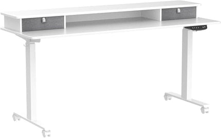 BANTI 60x24 Inch Electric Standing Desk with Double Drawers, Adjustable Height Stand Up Desk, Sit Stand Home Office Desk with Storage Shelf, White Top - LeafyLoom