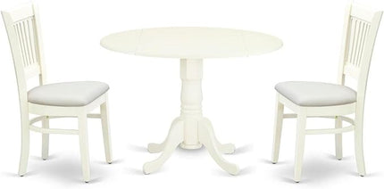 East West Furniture Dublin 3 Piece Modern Set Contains a Round Wooden Table with Dropleaf and 2 Linen Fabric Upholstered Dining Chairs, 42x42 Inch, DLVA3-LWH-C - LeafyLoom