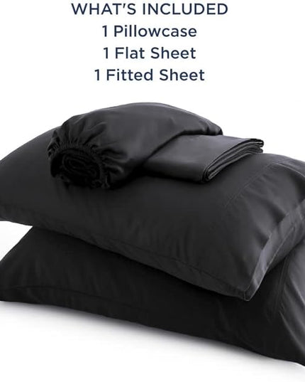 Bedsure Twin XL Sheet Set Dorm Bedding, Cooling Sheets Twin Extra Long Sheets, Rayon Derived from Bamboo, Deep Pocket Up to 16", Hotel Luxury Silky Bedding Sheets & Pillowcases, Black - LeafyLoom