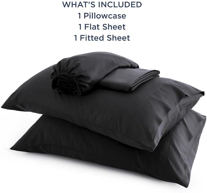 Bedsure Twin XL Sheet Set Dorm Bedding, Cooling Sheets Twin Extra Long Sheets, Rayon Derived from Bamboo, Deep Pocket Up to 16", Hotel Luxury Silky Bedding Sheets & Pillowcases, Black - LeafyLoom
