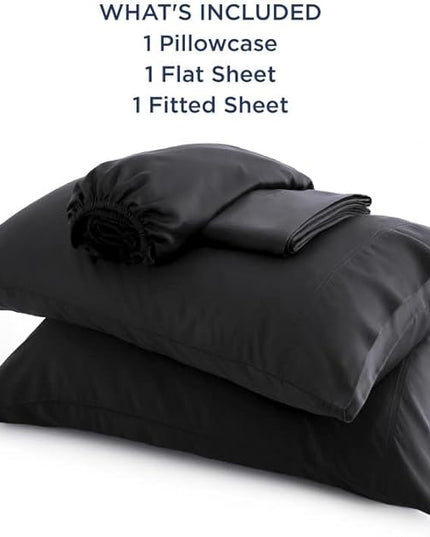 Bedsure Twin Sheets Set, Cooling Sheets Twin Size Bed Set, Rayon Derived from Bamboo, Twin Size Sheets, Breathable & Soft Bed Sheets, Hotel Luxury Silky Bedding Sheets & Pillowcases, Black - LeafyLoom