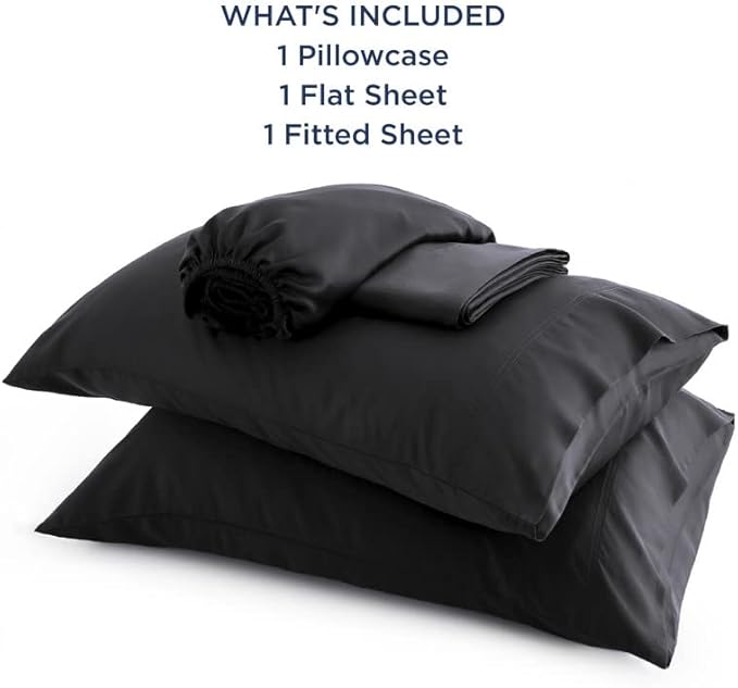 Bedsure Twin Sheets Set, Cooling Sheets Twin Size Bed Set, Rayon Derived from Bamboo, Twin Size Sheets, Breathable & Soft Bed Sheets, Hotel Luxury Silky Bedding Sheets & Pillowcases, Black - LeafyLoom