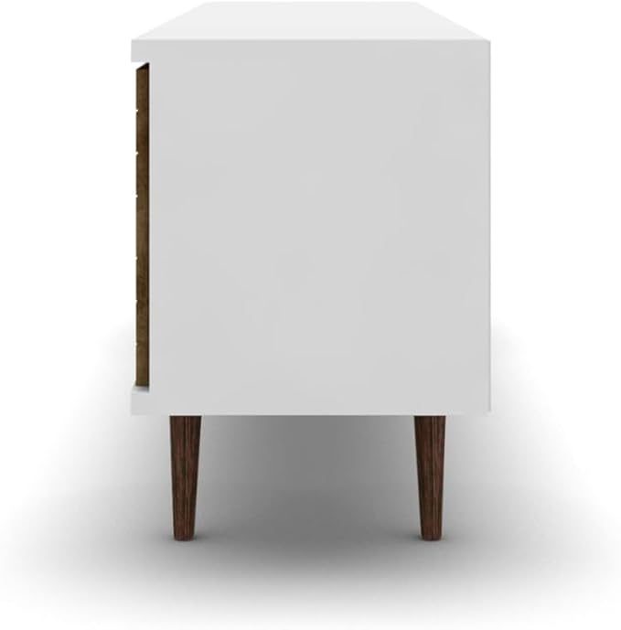 Manhattan Comfort Liberty Collection Mid Century Modern TV Stand With One Cabinet and Two Open Shelves With Splayed Legs, Wood/White, Medium, Model Number: 201AMC69 - LeafyLoom