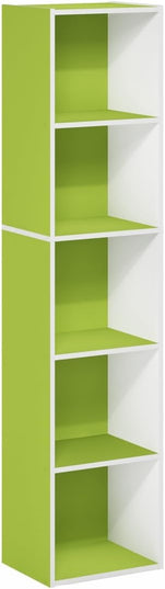 Furinno Luder Bookcase / Book / Storage, 5-Tier Cube, Green/White - LeafyLoom