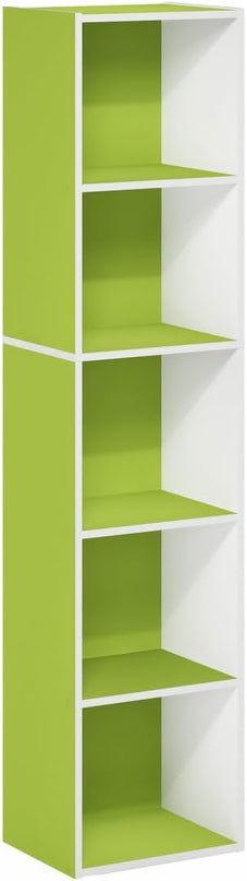 Furinno Luder Bookcase / Book / Storage, 5-Tier Cube, Green/White - LeafyLoom