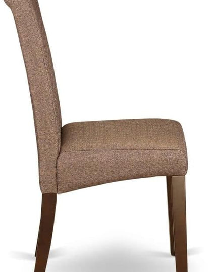 East West Furniture ANBA3-MAH-18 3 Piece Dinette Set for Small Spaces Contains a Round Kitchen Table with Pedestal and 2 Brown Linen Fabric Parsons Chairs, 36x36 Inch - LeafyLoom