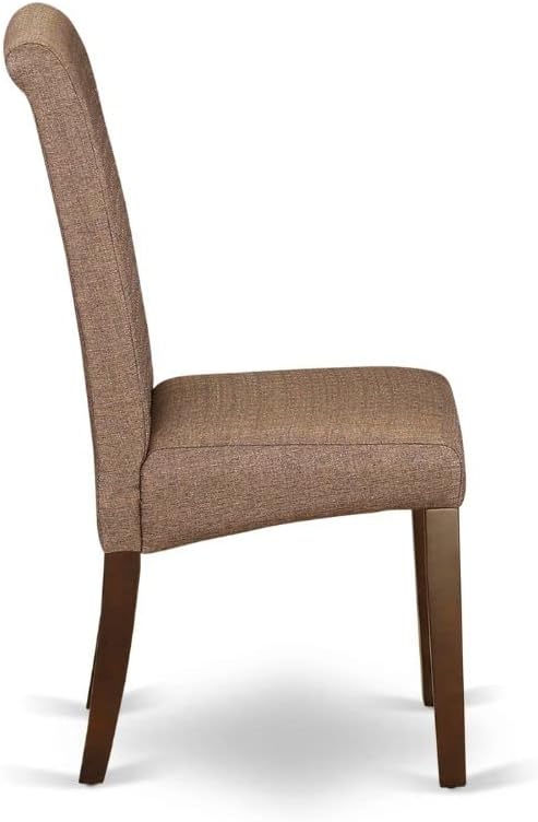 East West Furniture ANBA3-MAH-18 3 Piece Dinette Set for Small Spaces Contains a Round Kitchen Table with Pedestal and 2 Brown Linen Fabric Parsons Chairs, 36x36 Inch - LeafyLoom