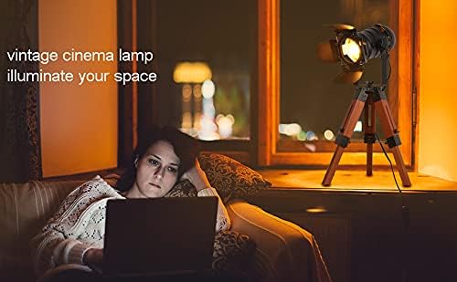 COSYLUX Industrial Tripod Camera Table Lamp Vintage Wood Cinema Decorative Searchlight farmhouse Standing Lighting Fixtures Nautical Spotlight Decorations-without E26 Bulbs for Living Room Office - LeafyLoom