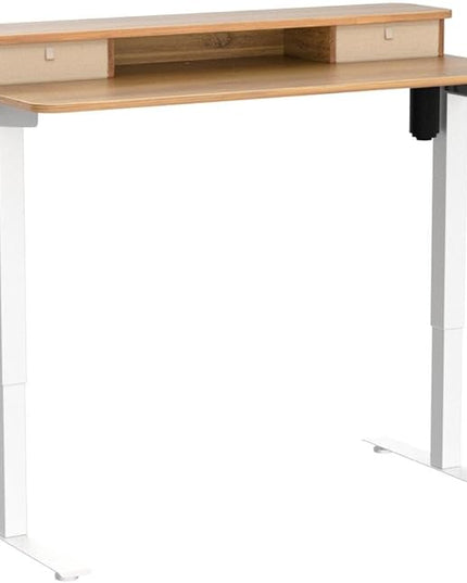 FEZIBO 48 x 24 Inch Height Adjustable Electric Standing Desk with Double Drawer, Stand Up Desk with Storage Shelf, Sit Stand Desk, Light Rustic - LeafyLoom