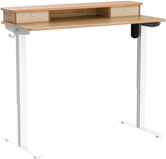 FEZIBO 48 x 24 Inch Height Adjustable Electric Standing Desk with Double Drawer, Stand Up Desk with Storage Shelf, Sit Stand Desk, Light Rustic - LeafyLoom