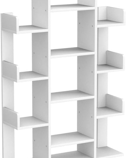 Aheaplus Bookshelf, Tree-Shaped Bookcase Storage Shelf with 13 compartments, Books Organizer Display Cube Shelves, Industrial Free Floor Standing Wood Open Bookshelves for Home, White - LeafyLoom