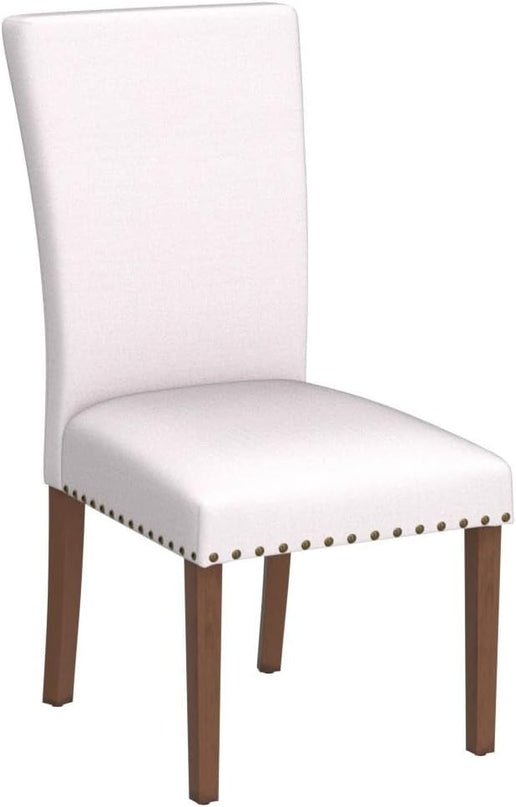 Parsons Dining Chairs Set of 6, Upholstered Nailhead Dining Room Kitchen Side Chair with Thick Cushions and Wood Legs, Beige - LeafyLoom