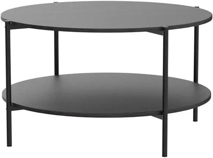 WLIVE Round Coffee Table, Rustic 2-Tier Circle Coffee Table with Open Storage Shelf, Industrial 32.6" Wood Round Center Table for Living Room, Bedroom, Home Office, Charcoal Black - LeafyLoom