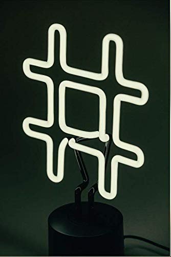 Amped & Co Neon Hashtag Symbol Desk Light, Real Neon, White, Large 8 x 13 inches, Home Decor Neon Signs led lights, neon lights for bedroom wall decors - LeafyLoom