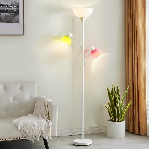 Luvkczc 3 Light Tree Floor Lamp, Floor Lamps for Living Room, Torchiere Floor Lamp with 5 Replace Lampshades, Modern Tall Lamps for Living Room, Bedroom, Office, 3 Bulbs included (8W) - LeafyLoom