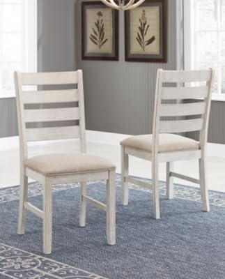 Signature Design by Ashley Skempton 20" Modern Farmhouse Dining Room Chair, 2 Count, Whitewash & Skempton Modern 24" Counter Height Upholstered Barstool, 2 Count, Whitewash - LeafyLoom