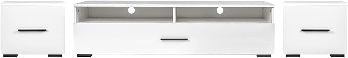 NicBex TV Stand for 90+ Inch TV LED Entertainment Center Media Storage Console Table with High Gloss TV Cabinet and 16-Color RGB LED for Living Room,Bedroom, 82.60 Inch,White - LeafyLoom