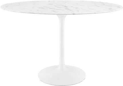 Modway Lippa 48" Oval-Shaped Mid-Century Modern Dining Table with Artificial Marble Top and White Base - LeafyLoom