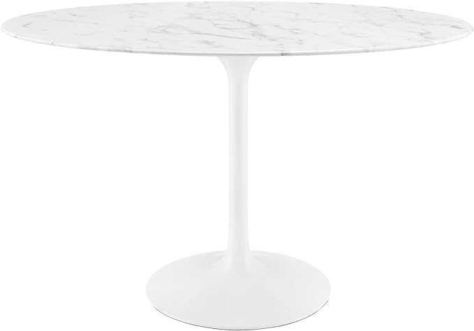 Modway Lippa 48" Oval-Shaped Mid-Century Modern Dining Table with Artificial Marble Top and White Base - LeafyLoom