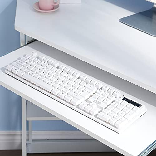 VECELO Corner Computer Desk Writing Smooth Keyboard Tray & Storage Shelves,Compact Home Office Triangle Table, White - LeafyLoom