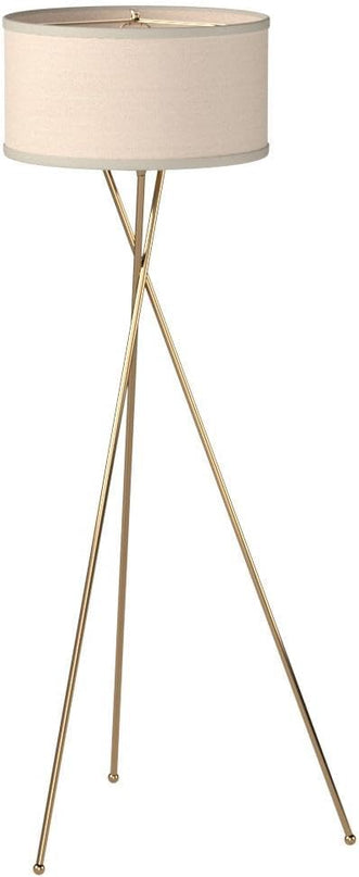 Brightech Jaxon LED Floor lamp, Modern Lamp for Living Rooms & Offices, Tall Lamp with Contemporary Drum Shade, Gold Tripod Standing Lamp for Bedroom Reading, Great Living Room Decor - Brass - LeafyLoom