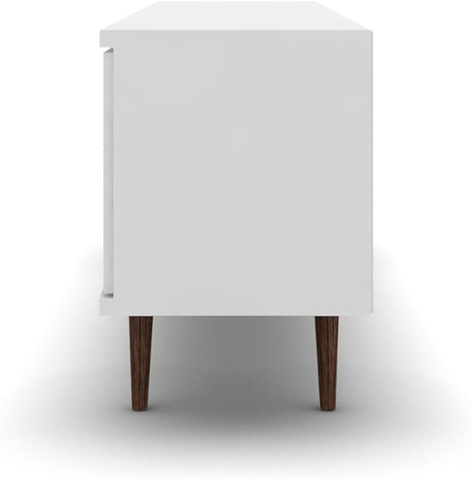 Manhattan Comfort Liberty Mid Century Modern TV Stand for Televisions up to 60 Inches, Bedroom and Living Room Entertainment Center with Storage, Shelves, and Cabinet, 63" Wide, White - LeafyLoom