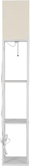 SUNMORY Shelf Floor Lamp with 3-Way Dimmable LED Bulb, Modern Square Standing Lamp with Shelves and White Shade, Corner Display Bookshelf Lamp for Living Room and Bedroom(White) - LeafyLoom