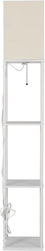 SUNMORY Shelf Floor Lamp with 3-Way Dimmable LED Bulb, Modern Square Standing Lamp with Shelves and White Shade, Corner Display Bookshelf Lamp for Living Room and Bedroom(White) - LeafyLoom