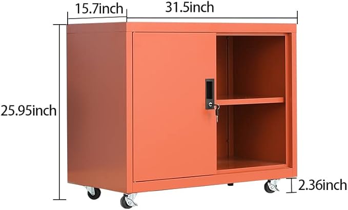 Metal Mobile Lateral File Cabinet, Storage Locker,Printer Stand with Open Storage Shelves for Office,School,Home,Living Room. (Orange) - LeafyLoom