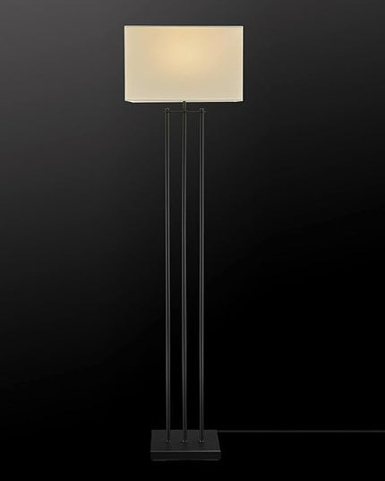 Globe Electric 67522 Ricci 62" Floor Lamp, Matte Black, White Fabric Shade, On Off Switch on Socket - LeafyLoom