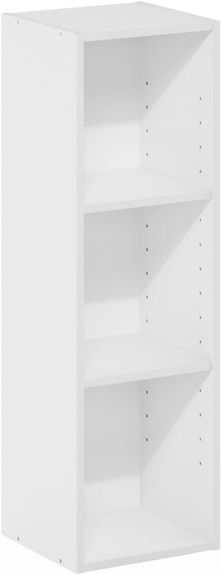 Furinno Fulda 3-Tier Space Saving Storage Shelf Bookcase, 10-Inch Width, White - LeafyLoom