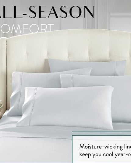 Danjor Linens Queen Sheet Set - 6 Piece Set including 4 Pillowcases - Deep Pockets - Breathable, Soft Bed Sheets - Wrinkle Free - Machine Washable - Ice Blue Sheets for Queen Size Bed - 6 pc - LeafyLoom