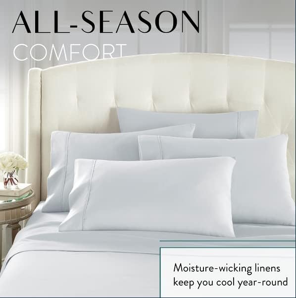 Danjor Linens Queen Sheet Set - 6 Piece Set including 4 Pillowcases - Deep Pockets - Breathable, Soft Bed Sheets - Wrinkle Free - Machine Washable - Ice Blue Sheets for Queen Size Bed - 6 pc - LeafyLoom