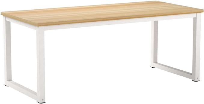 NSdirect 63" Computer Desk,Large Home Office Desk Wide Workstation 1 inch Thicker Tabletop for Writing,Games and Home Work PC Desk Modern Finish Wood Board and Sturdy Steel Legs,Oak+White - LeafyLoom