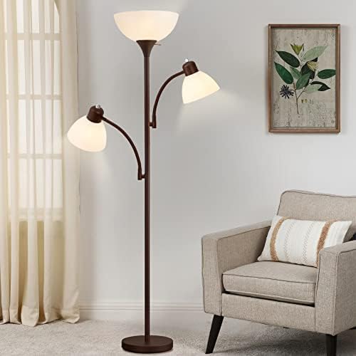 Luvkczc Torchiere Floor Lamps for Living Room with 2 Reading Lamps, Modern Tall Standing Lamps, Industrial Bright Floor Lamp for Bedroom, Office, Dresser, 3 LED Bulbs Included - LeafyLoom