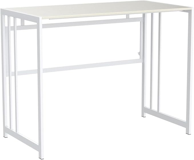 Folding Desk 40'' Computer Desk for Home Office, No Assembly Office Desk Foldable Simple Study Writing Desk Table for Small Spaces(Beige, White) - LeafyLoom